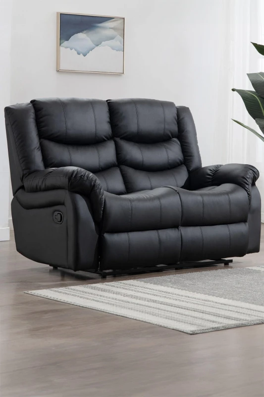 Image of More4Homes Seattle Manual High Back Bonded Leather Recliner 2 Seater Sofa (Black)