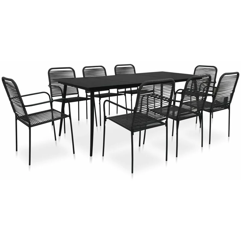 Image of VIDAXL 9 Piece Garden Dining Set Cotton Rope and Steel Black vidaXL 8720286210246