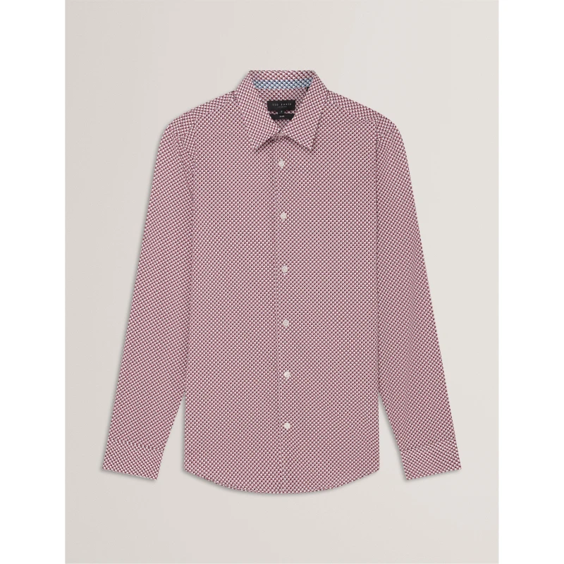 Image of Ted Baker Mens Long Sleeve Patterned Shirt White male S (2)