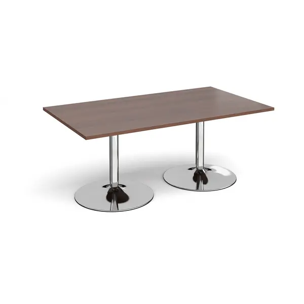 Image of Trumpet Base Rectangular Office Boardroom Table - Walnut - Chrome Base - W1800mm