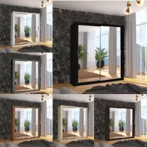 Image of Macka Modern Sliding Mirror Door Wardrobe 90cm, Black - Black