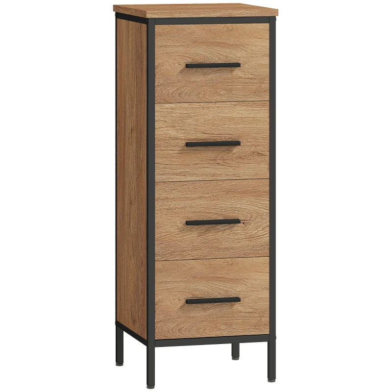 Image of HOMCOM Narrow Bathroom Storage Cabinet with 4 Drawers for Small Spaces, Oak, Brown 834-835V00AK