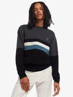 Image of Fred Perry Colourblock Crew Neck Jumper, Gunmetal, Size S, Men