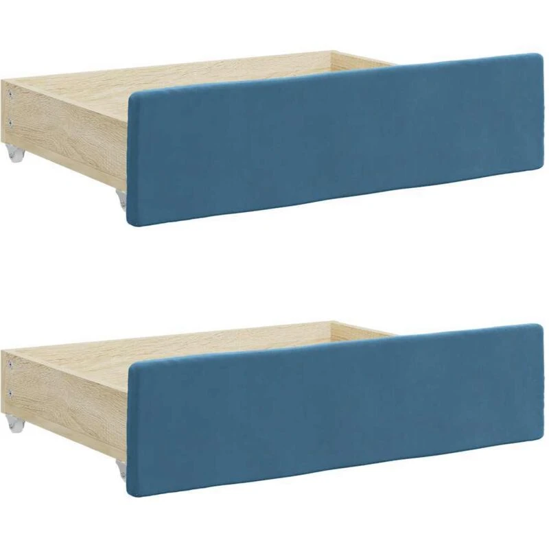 Image of Vidaxl Bed Drawers 2 Pcs Blue Engineered Wood And Velvet, Blue 833915