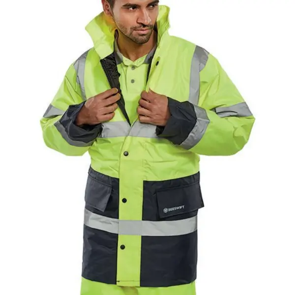 Image of Beeswift Beeswift Fleece Lined High Visibility Traffic Jacket Saturn Yellow/Navy Blue XL CTJFLTTSYNXL