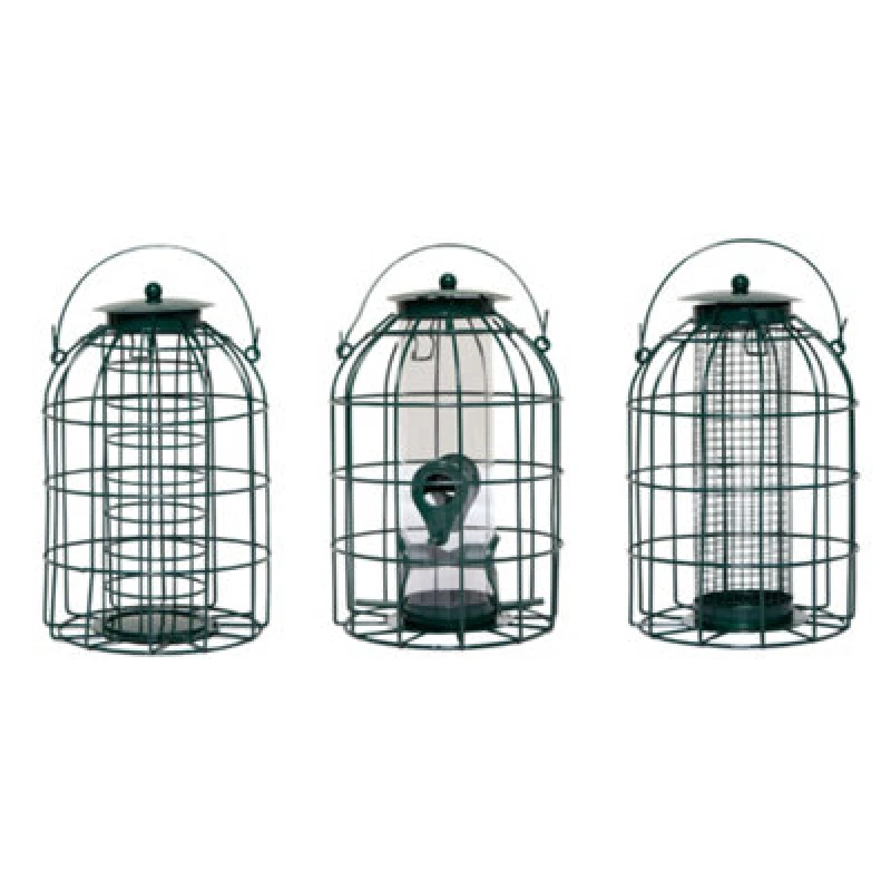 Image of Samuel Alexander SA 3 Hanging Bird Feeders with Squirrel Guard Green