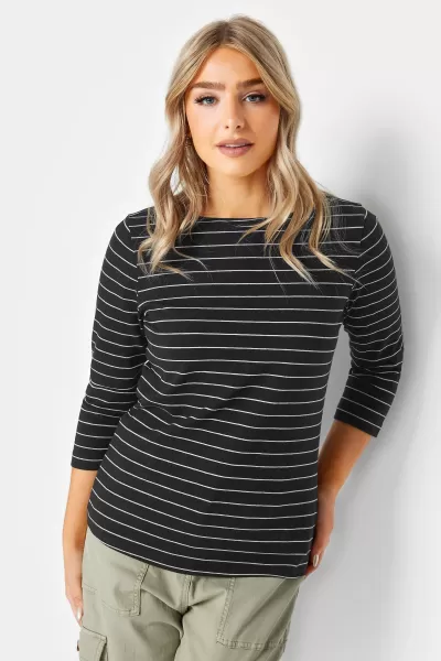 Image of Womens Black Stripe Cotton Blend Top