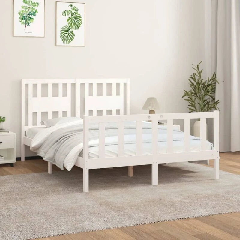 Image of Vidaxl Bed Frame With Headboard White Solid Wood Pine 120X200 Cm, White 3188162