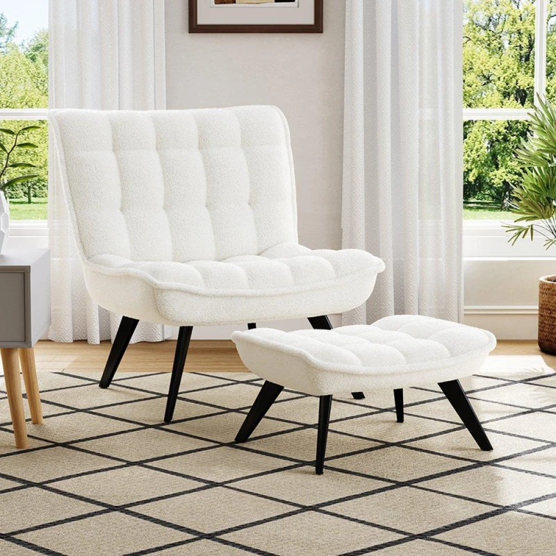Image of Kabinet UK Minimal Comfy Chair with Footstool Set White unisex One size