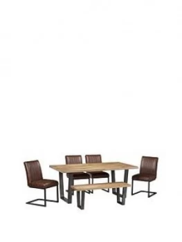 Image of Julian Bowen Brooklyn 180 Cm Solid Oak And Metal Table + 4 Chairs + Bench