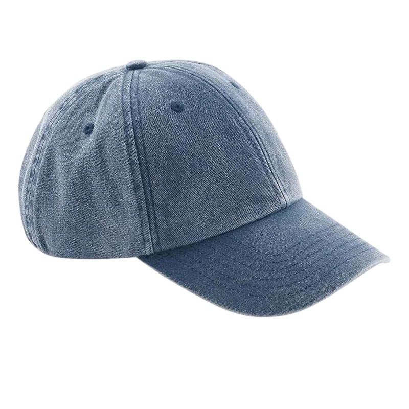 Image of Beechfield Vintage Low Profile Baseball Cap in Mid Blue Mid Blue Unisex One Size