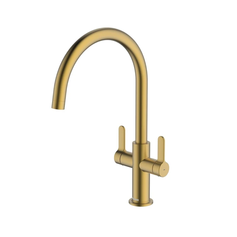 Image of McAlpine McAlpine Teviot Twin Lever Kitchen Mixer Tap - Brushed Brass Bronze