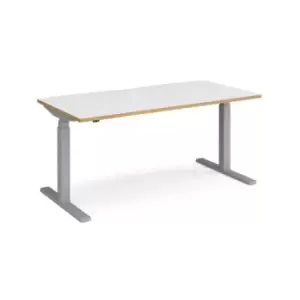 Image of Height Adjustable Desk Rectangular Desk 1600mm White/Oak Tops With Silver Frames 800mm Depth Elev8 Touch