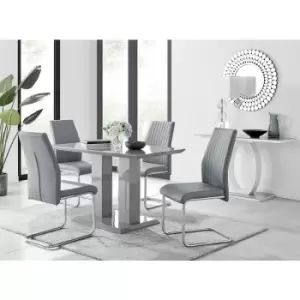 Image of Furniturebox UK - Furniturebox Imperia 4 High Gloss Grey Modern Dining Table And 4 Elephant Grey Lorenzo Faux Leather Dining Chairs Cantilever