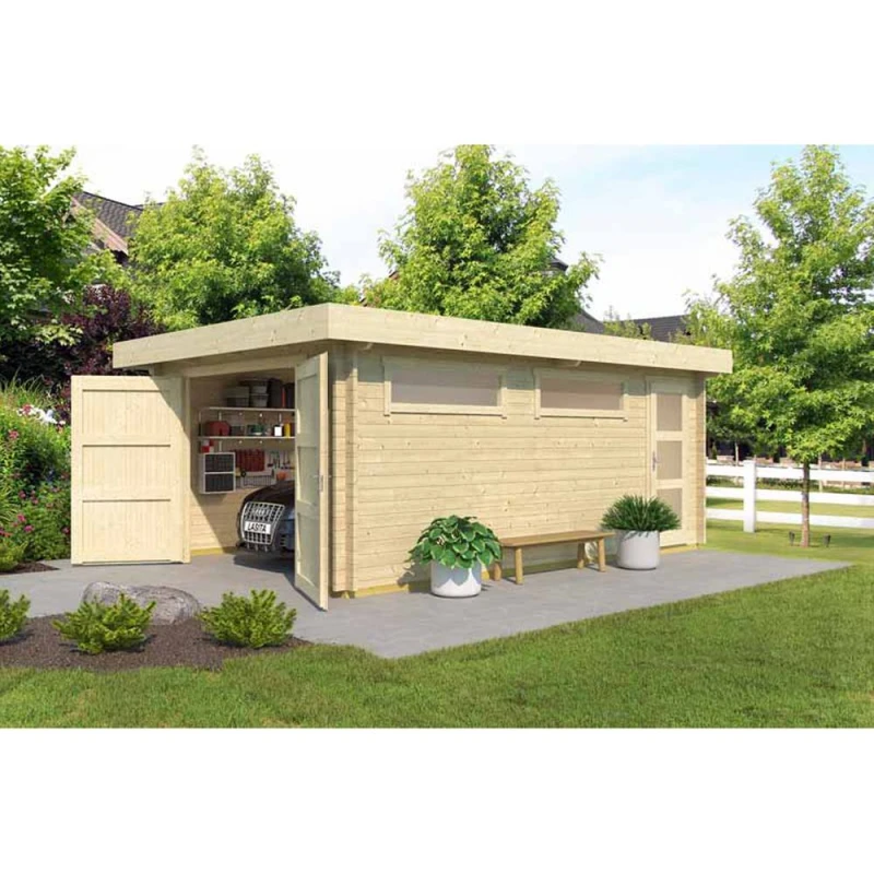 Image of Lasita Maja Ltd Canberra + door-Log Cabin, Garden Room, Home Office - L422.7xW600cm in Beige Beige Unisex