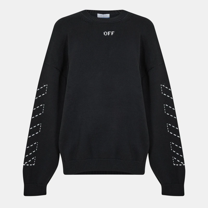 Image of Off White Mens Arrows Cotton Long Sleeve Crew Neck Sweatshirt Black/Cream male S