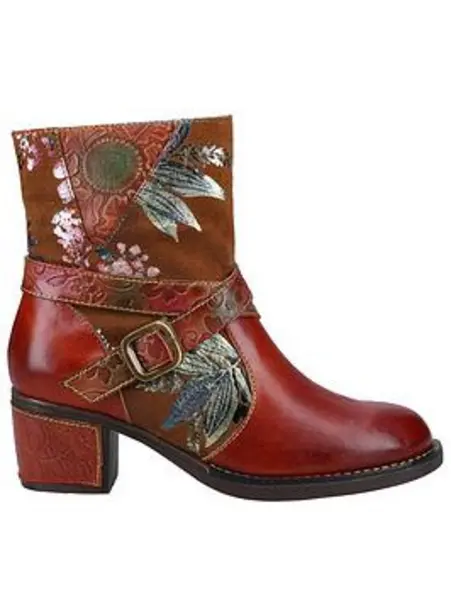 Image of Riva Aisha Floral Painted Buckle Ankle Boots - Brown Brown VNOLK Female 8