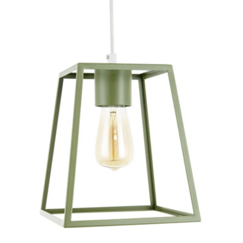 Image of Happy Homewares Olive Green Industrial Lantern Lamp Shade With Square Top And Bottom