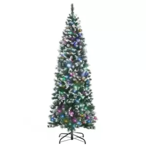 Image of Pre-Lit Slim Snow Tipped Artificial Christmas Tree with Multi-Coloured LED Lights 6ft, Green