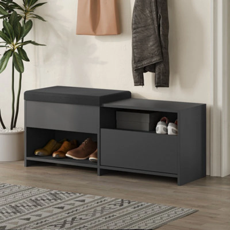 Image of Decortie Shoe Bench Storage 40.5X120.3X51Cm Particleboard Anthracite Grey, Black 8683628015230