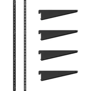 Image of Rothley Matt Twin Slot Shelving Kit 1220mm Uprights (x2) & 120mm Brackets (x4) in Black Steel