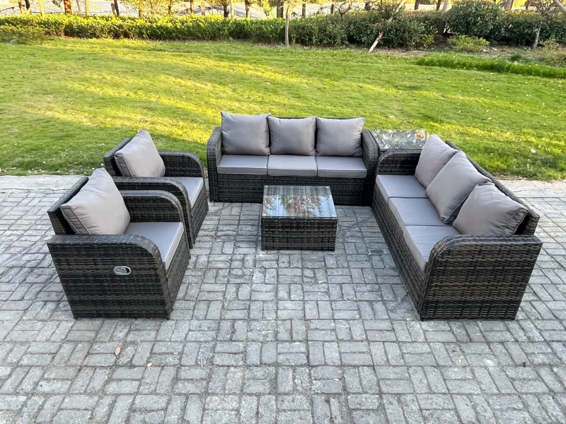 Image of Fimous High Back Rattan Garden Furniture Set with Square Coffee Table Side Table Indoor Outdoor Patio Lounge Sofa Set Dark Grey Mixed Dark Grey