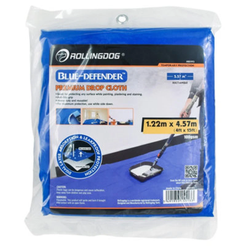 Image of Draper 09664 Rollingdog Blue Defender 8482 Premium Drop Cloth, 1.2 X 4.5M