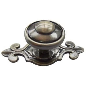 Image of BQ Brass Effect Round Furniture Knob with Backplate L74.5mm Pack of 1