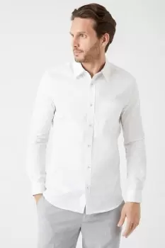 Image of White Slim Fit Textured White Ditsy Print Shirt
