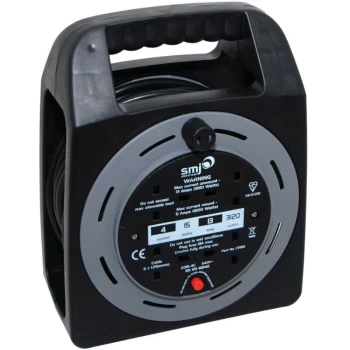 Image of Cable Reel, 4-Socket, 13A, Grey/Black, 15M, Thermal Cutout Protection - SMJ