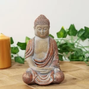 Image of Carved Wood & Copper Finish Thai Buddha Meditating Ornament