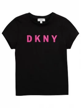 Image of DKNY Girls Short Sleeve Logo T-Shirt - Black, Size Age: 12 Years, Women