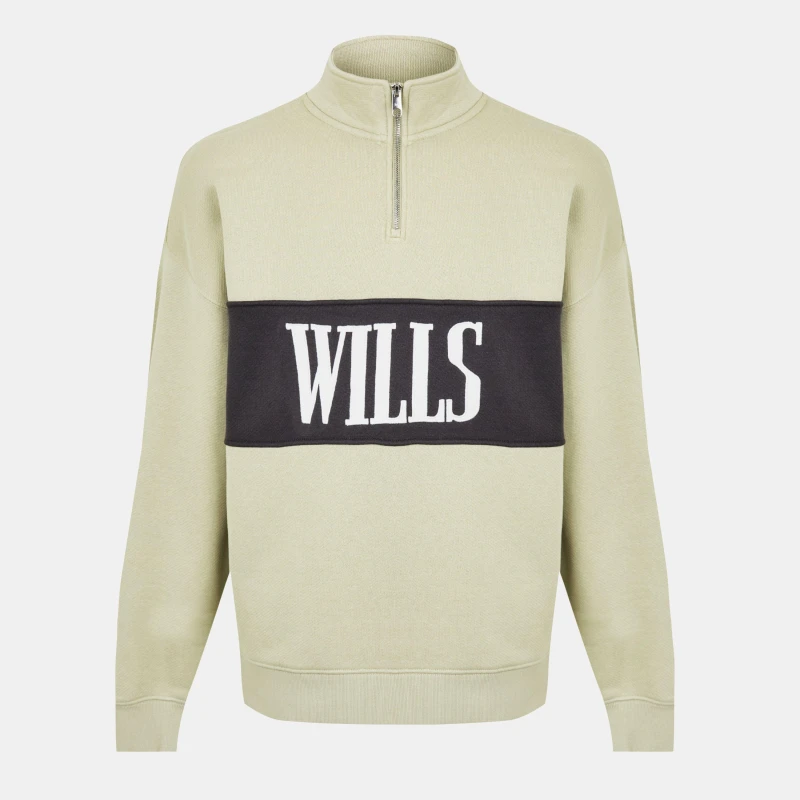 Image of Jack Wills Mens JW Logo Quarter-Zip Fleece Pistachio male S