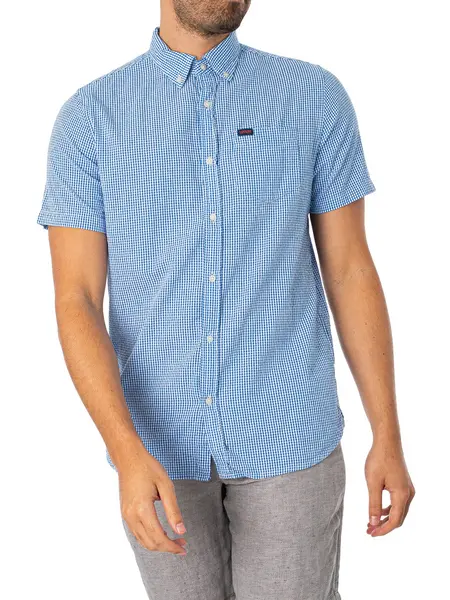Image of Superdry Seersucker Short Sleeved Shirt Royal Gingham L