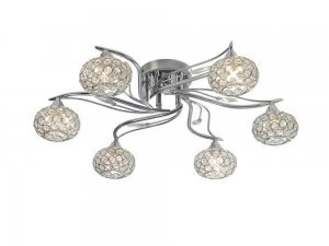 Image of Flush Ceiling 6 Light Polished Chrome, Crystal