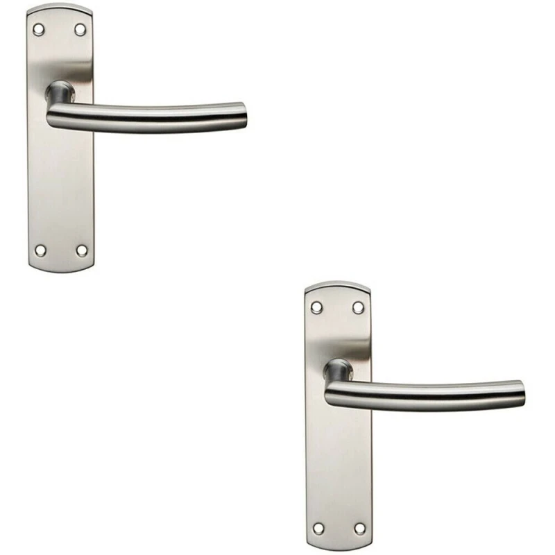 Image of Loops 2x Curved Bar Lever Door Handle on Latch Backplate 172 x 44mm Satin Steel Metallics