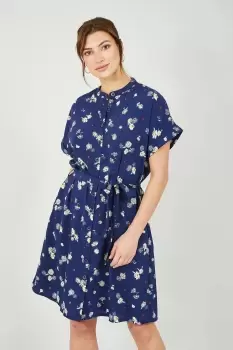 Image of Navy Ladybird Print Shirt Dress