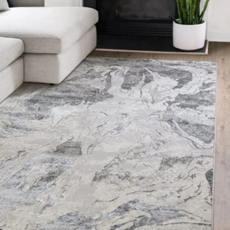 Image of The Rug Edit Ritz Abstract Metallic Charcoal Living Room Rug 80X140Cm