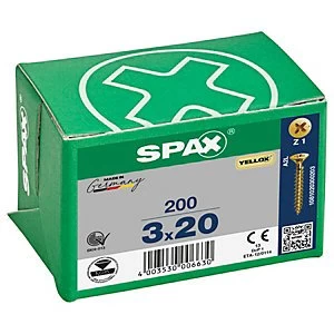 Image of Spax Pz Countersunk Yellox Screws - 3x20mm Pack Of 200