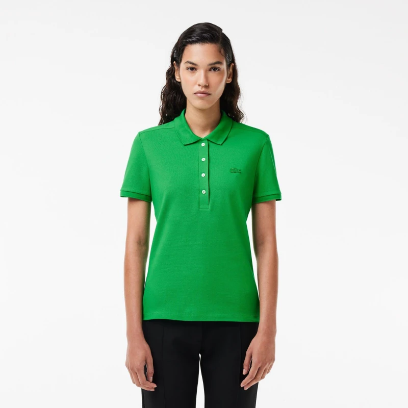Image of Lacoste Womens Slim Fit Stretch Mini Pique Short-Sleeve Polo Shirt Calathea female 8 (36)