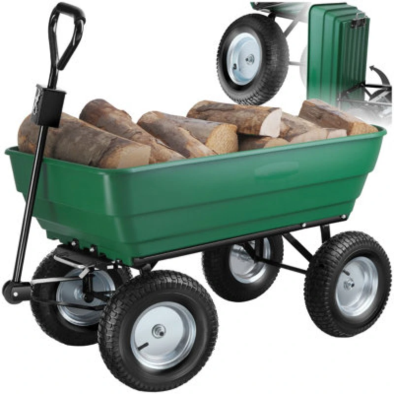 Image of Tectake Garden Trolley - Tip Function, Padded Handle, 300 Kg Load Capacity - Green