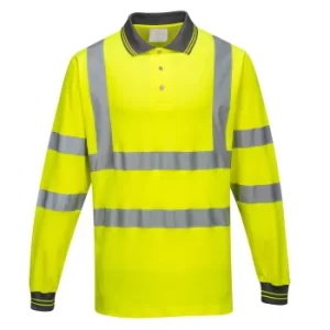 Image of Portwest Class 3 Hi Vis Cotton Comfort Long Sleeved Polo Shirt Yellow L