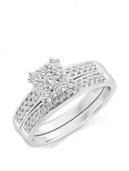 Image of Beaverbrooks 18Ct White Gold Diamond Cluster Ring Bridal Set