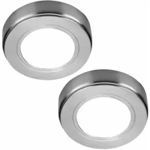 Image of 2x chrome Round Surface or Flush Under Cabinet Kitchen Light Kit - 240V Mains Powered - Natural White led