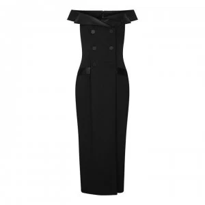 Image of Adrianna Papell Midi Off The Shoulder Tuxedo Dress - Black