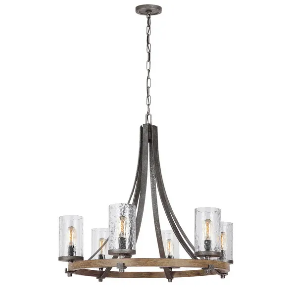 Image of Feiss Angelo 6 Light Chandelier Weathered Oak