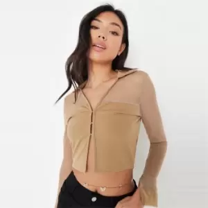 Image of Missguided Panel Cropped Shirt - Brown