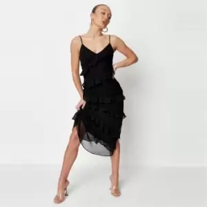 Image of Missguided Tall Frill Chiffon Maxi Dress - Black