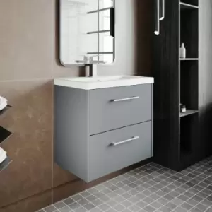 Image of Hudson Reed Juno Wall Hung 2-Drawer Vanity Unit with Basin 2 600mm Wide - Coastal Grey