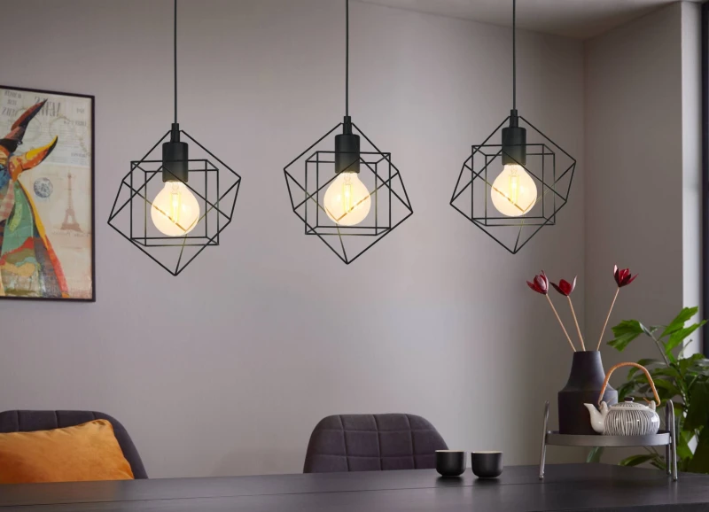 Image of EGLO Eglo Straiton Black Steel Modern Geometric 3 Light Pendant Black One Size Unisex 9002759433611